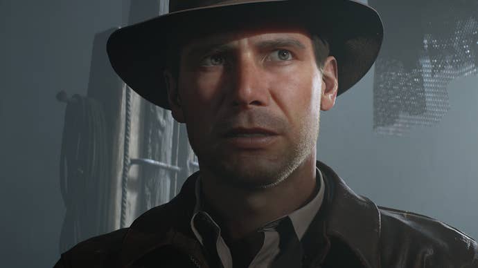 Indy wearing his iconic fedora hat in a screenshot from Indiana Jones and the Great Circle: Order of Giants DLC