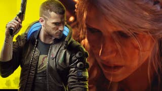 Composite image showing the male version of Cyberpunk 2077 protagonist V on the left and a close-up of The Witcher 4's Ciri on the right.
