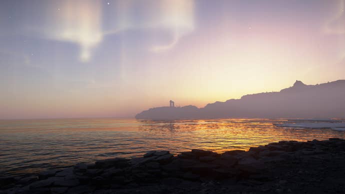 A gorgeous stretch of coast in Death Stranding 2.