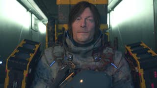 Close up of Sam Porter Bridges in Death Stranding 2, in interior environment with packages on his back and arms