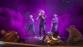 Fairgames purple smoke robbers in monkey masks.