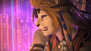Close up of cat lady Wuk Lamat grimacing in Final Fantasy 14 patch 7.3 trailer