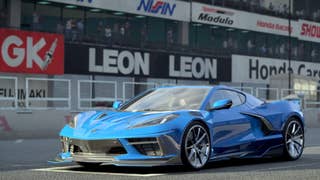 Forza Motorsport trailer screenshot showing close up of bright blue sports car on a racing track