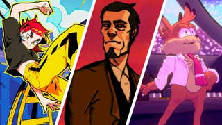 Composite image showing artwork from Denshattack!, Outlaws, and Bubsy 4D.