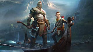 The cover art for the 2018 reboot of God of War, showing Kratos and his son Atreus on a wooden boat.