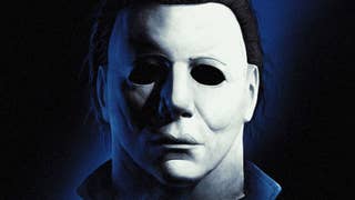 Halloween game promotional art showing a close-up of a masked Michael Myers.