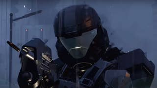 A Helldivers 2  soldier wearing a Master Chief inspired helmet.