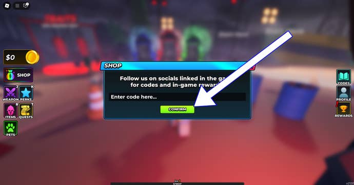 Codes redemption box in Hunty Zombie.