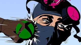 I am your beast promo art showing a character in a balaclava getting punched with the green Xbox logo in the glove that is doing the punching