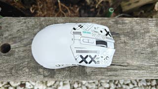 epomaker click 8khz gaming mouse on a wooden beam