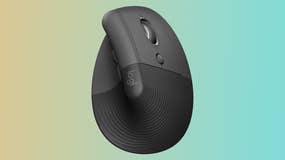 Logitech Lift vertical mouse on a gradient background