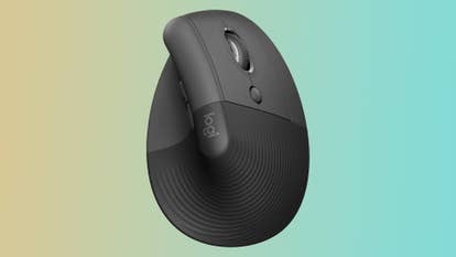 Logitech Lift vertical mouse on a gradient background