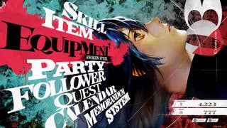 The main menu in Metaphor ReFantazio, showing a list of options almost exploding from the side of a character's side-on, upturned face. There's a lot of big and garish design elements here.