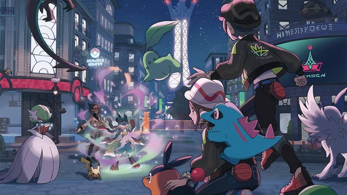 Pok&eacute;mon Legends Z-A cover art featuring the game&rsquo;s main characters and their partner Pok&eacute;mon battling a Mega-Evolved Pok&eacute;mon at night in Lumiose City.