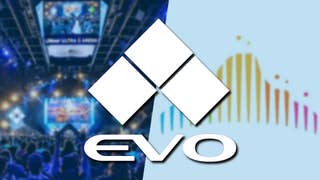 Photo of the crowd from Evo on the left, and logo of the city of Qiddiya on the right, with the EVO logo overlaid on top of the composite image