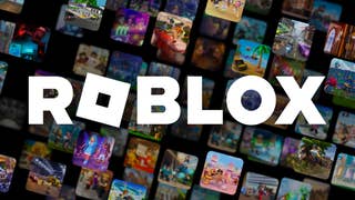 Roblox logo with multiple game screens behind it