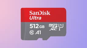 SanDisk Ultra 512GB Micro SD card on a gradient background
