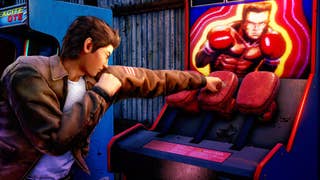 Shenmue 3 screenshot showing Ryo punching an arcade machine