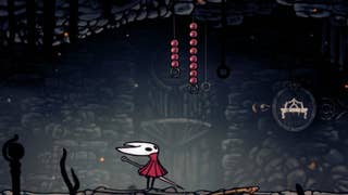 silksong hornet looking up at rosary beads on ceiling string