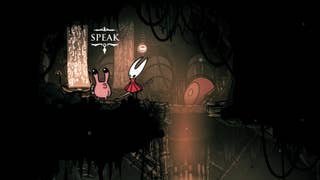 Hornet speaks to Nuu in Greymoor's Halfway Home in Hollow Knight: Silksong