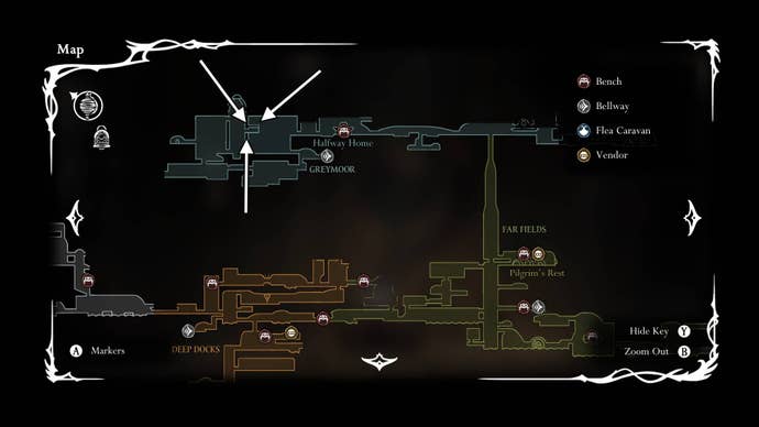 The location of where players first meet Garmond and Zaza in Greymoor is shown on the map in Hollow Knight: Silksong