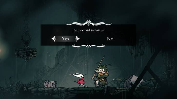 Hornet speaks to Garmond and Zaza about their help with an upcoming fight in Hollow Knight: Silksong