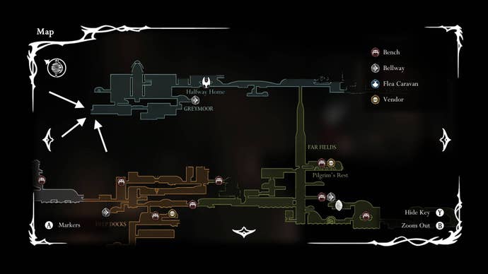 The location of Moorwing is labelled on the map in Hollow Knight: Silksong
