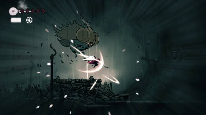 Hornet is attacked by Moorwing's slice attack in Hollow Knight: Silksong