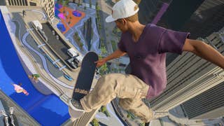 A skater in a maroon top pops a melon on top of a quarterpipe in Skate.