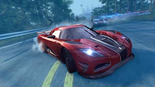 A red car from The Crew Unlimited fan project on a road that is tinged Eurogamer blue