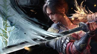 Wuchang: Fallen Feathers showing Wuchang in side profile holding a longsword, looking determined