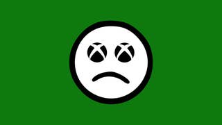 A sad face emoji with two Xbox X symbols for eyes, on an Xbox Green background